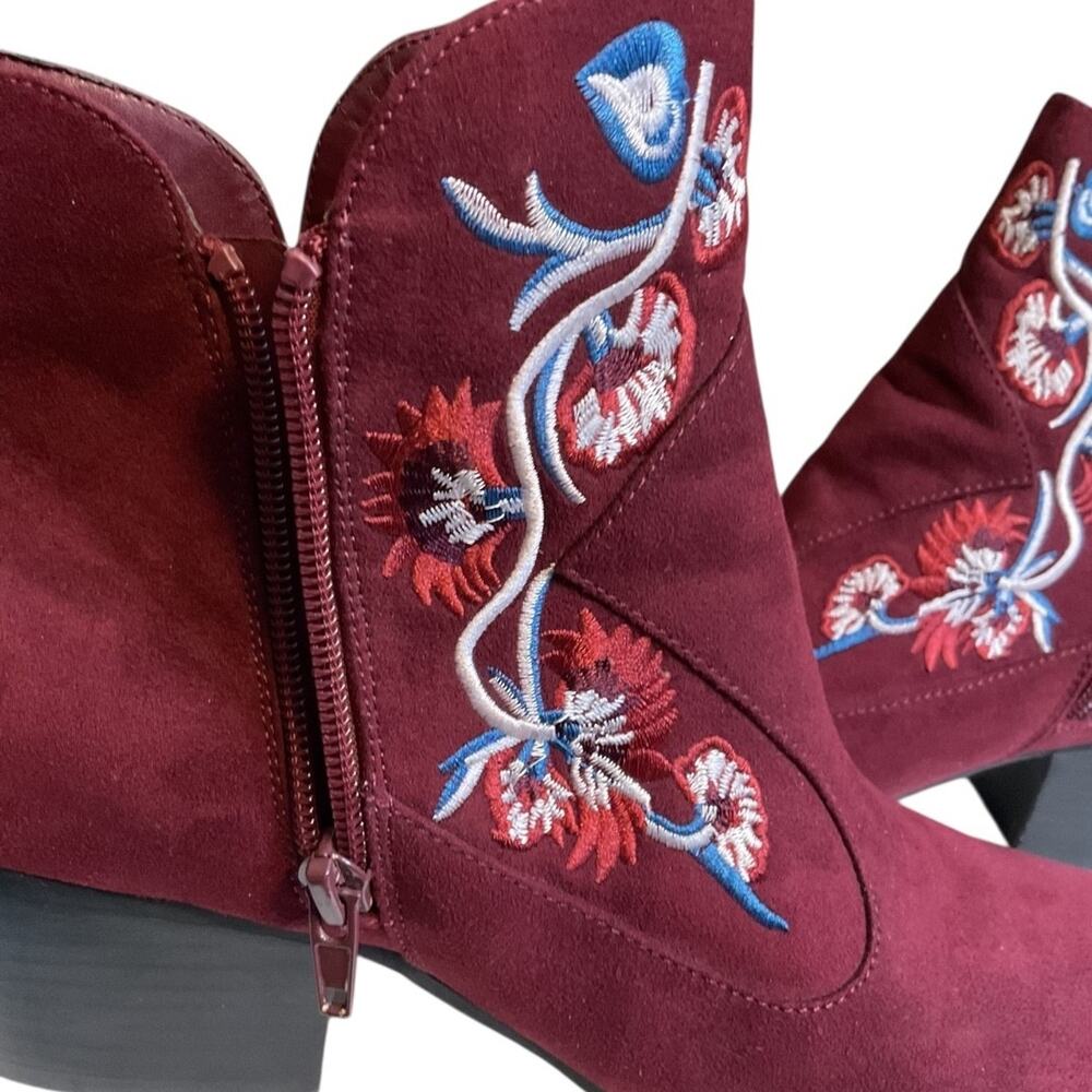 Carlos by Carlos Santana Western Women's 10M Ankle Boots Red Burgundy Floral - Picture 8 of 13